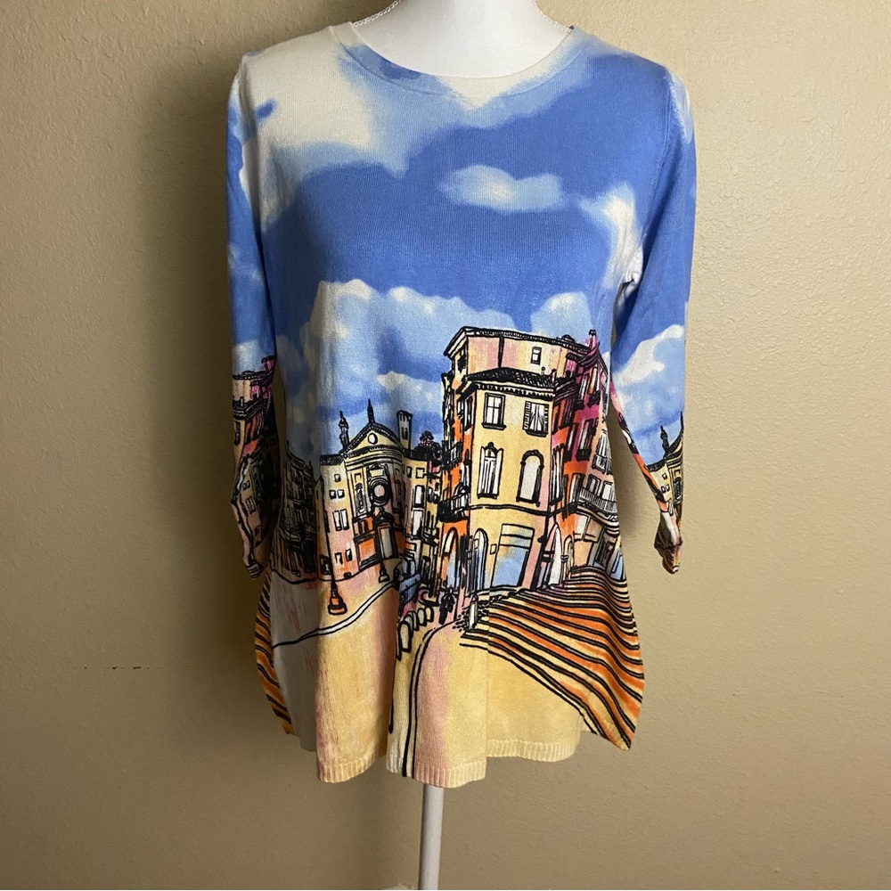 Scenic Print Blue & Yellow Women’s Sweater